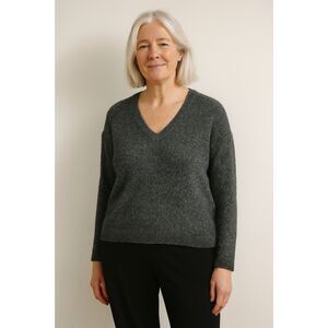 EILEEN FISHER Blue Heavy Knit V Neck Pullover Sweater Top    Women's Size Small